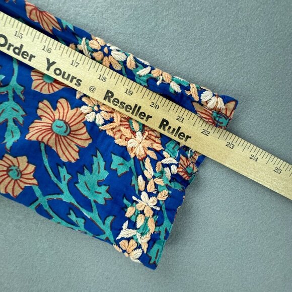 Amaya Textiles Top‎ Womens 42 M/L Blue Pullover Floral Embroidered Thin Cotton - Picture 13 of 15